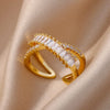 White Zircon Flower Leaf Shape Stainless Steel Rings For Women Adjustable Aesthetic Wedding Ring Light Female Jewelry Bff - Image 35