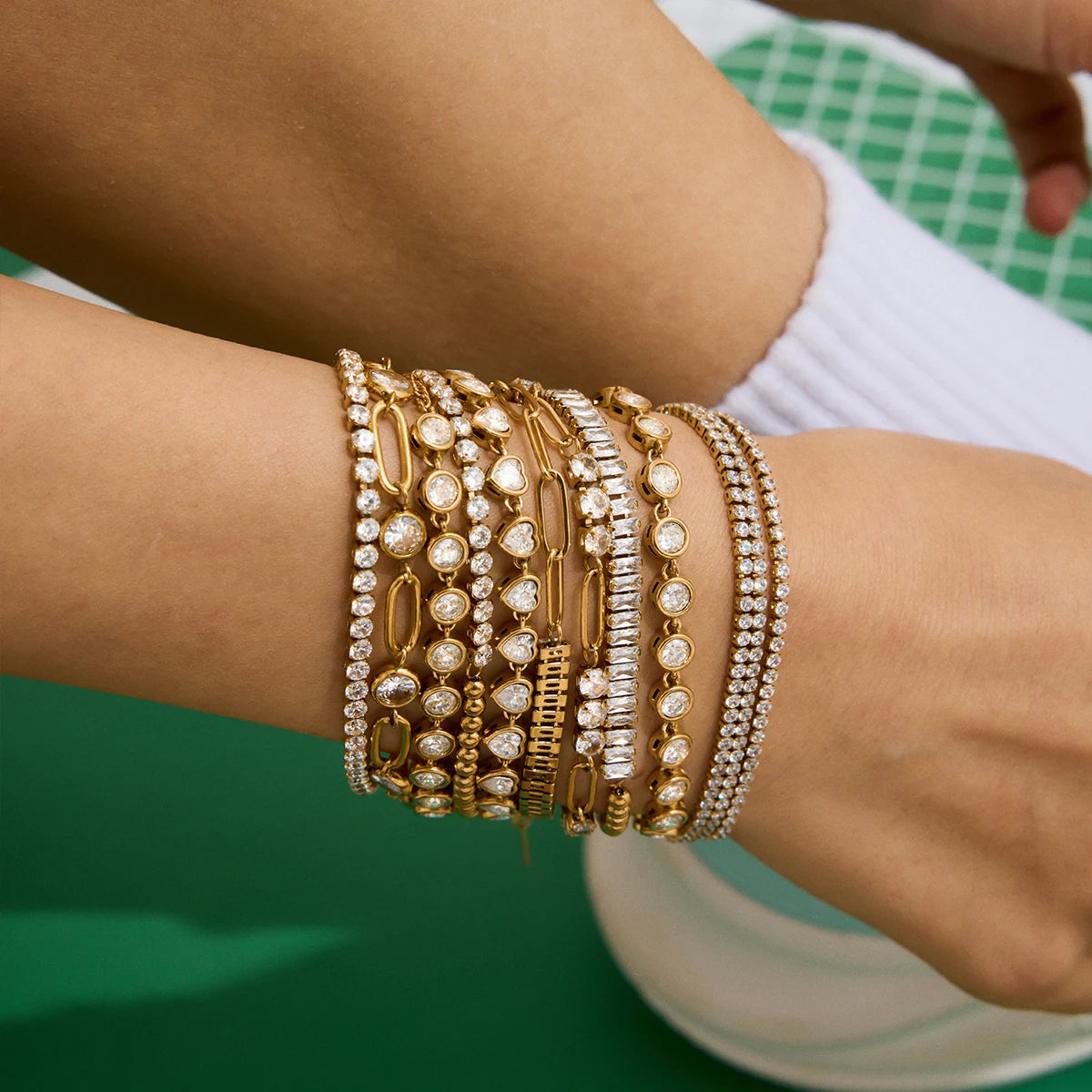 Minimalist Tennis Bracelet with Cubic Zirconia in Gold Tone - Image 1