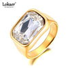 Rectangular Cubic Zirconia Stainless Steel Ring in Multiple Stone Colors - Image 1