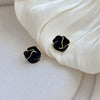 Black Flower Stud Earrings for Women Folded Unique Design Enamel Multi-layers Floral Small Earrings Jewelry Accessories - Image 2
