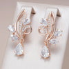 Shiny Zircon Flower Long Drop Earrings For Women Rose Gold Color Ethnic Bridal Wedding Jewelry - Image 1