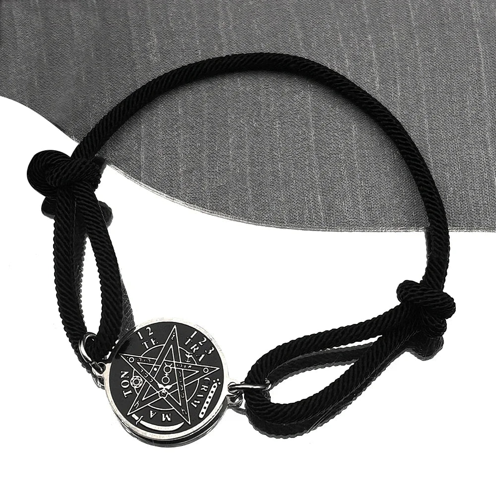 Witch Pentagram Tetragrammaton Guardian Star Rune Solomon Bracelet for Women Men Stainless Steel Black Rope Hand Chain Jewelry - Image 1