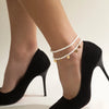 Vintage Round Love Engraved Pendant Anklet Women's Multilayer Imitation Pearl Beaded Anklets Girls Jewelry - Image 4