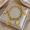 Stainless Steel Golden Chunky Chain Bracelets for Women Men Sun Totem Snake Conch Heart Charms Bracelet Jewelry Gifts - Image 1
