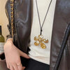 Metal Flower Pendant Necklace For Women Vintage Black Leather Rope Long Sweater Chain Jewelry Accessories Gift - Image 3