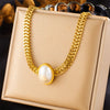 316L Stainless Steel Square Large Pearl Necklace Earrings Ring For Women Girl Party Gift Jewelry Set - Image 14
