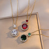 Classic Green Red Stone Round Pendant Clavicle Necklaces For Women Antique Gold Color White Zircon Wedding Engagement Choker CZ - Image 1