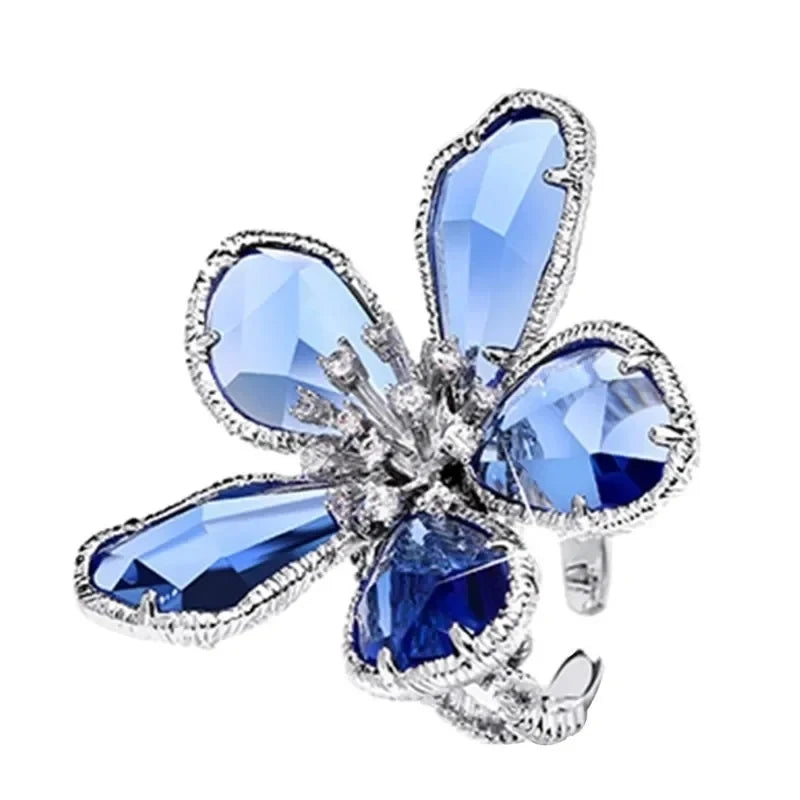 Crystal Flower Big Open Ring for Women Party Summer Holiday Statement Jewelry - Image 1