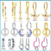 Silver Star Moon Bee Golden Earring For Women Sparkling Zircon Wedding Engagement Jewelry Gift - Image 1