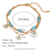 Three White Shell Eyes Blue Turquoise Stone Double Layer Feet Chains Gold Plated 316L Stainless Steel Anklet - Image 7