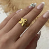 Stainless Steel Five-Petal Flower Ring in Multiple Colors - Image 20
