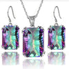 Retro Silver Necklace Earrrings Jewelry Sets for Women Ladies Wedding Engagement Big Square Crystal Zircon Pendant Hooks - Image 2