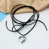 Goth Black Velvet Big Heart Pendant Choker Necklace for Women Elegant Weave Knotted Bowknot Adjustable Chain Jewelry - Image 1