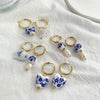 Blue and White Porcelain Teapot Pendant Earring Vintage Ceramic Heart Ball Pearls Dangle Earrings Stainless Steel Jewelry - Image 1