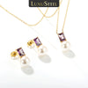 Purple Cubic Zirconia Imitaiton Pearl Pendants Earring Sets For Women Stainless Steel Chain Necklace Jewelry Sets - Image 1