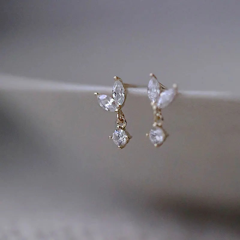 Waterdrop Leaf Stud Earrings with Cubic Zirconia Accents - Image 1