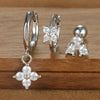 3PCS Silver Color Stainless Steel Crown Hoop Earring Set for Women Four Flower Zircon Cartilage Piercing Earring Jewelry - Image 26