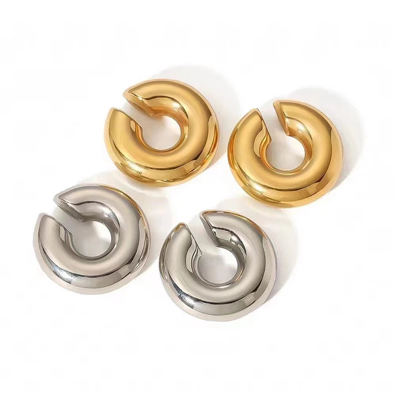 1 Pair Smooth Circle C Shape Clip Earrings For Women Lightweight Without Piercing Cartilage Ear Cuff Gold Silver Color Earrings - Image 1