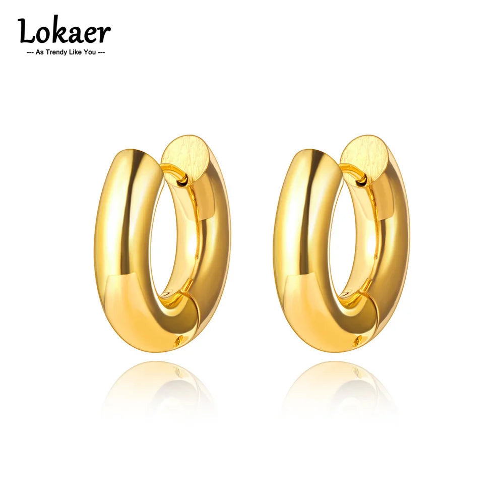 Stainless Steel Huggie Hoop Earrings in Gold-Tone or Silver-Tone - Image 1