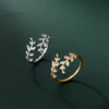 Silver Sweet Romantic Zircon Open Branch Small Leaf Adjustable Ring for Women Korean Wedding Party Jewelry - Image 6