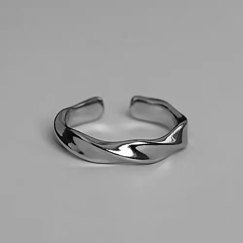 Mobius Wave Ring Silver Color Alloy Open Ring For Women Simple Retro Men Jewelry Accessories - Image 1