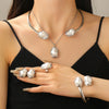 Baroque Imitation Pearl Torque Necklace Bangle Ring Set For Women Wedding Clavicle Jewelry Set - Image 6