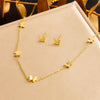 316L Stainless Steel Pearl Butterfly Flower Golden Necklace Earrings For Womens Party Gift Jewelry Set - Image 11