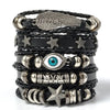 6pcs/Set Black Punk Skull Star Shaped Alloy Pu Leather Bracelet - Image 7