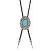 Vintage Artistic Bolo Tie Necklace Antique Silver Turquoise Inlaid Vintage Turquoise Pendant Round Disc Personality - Image 12