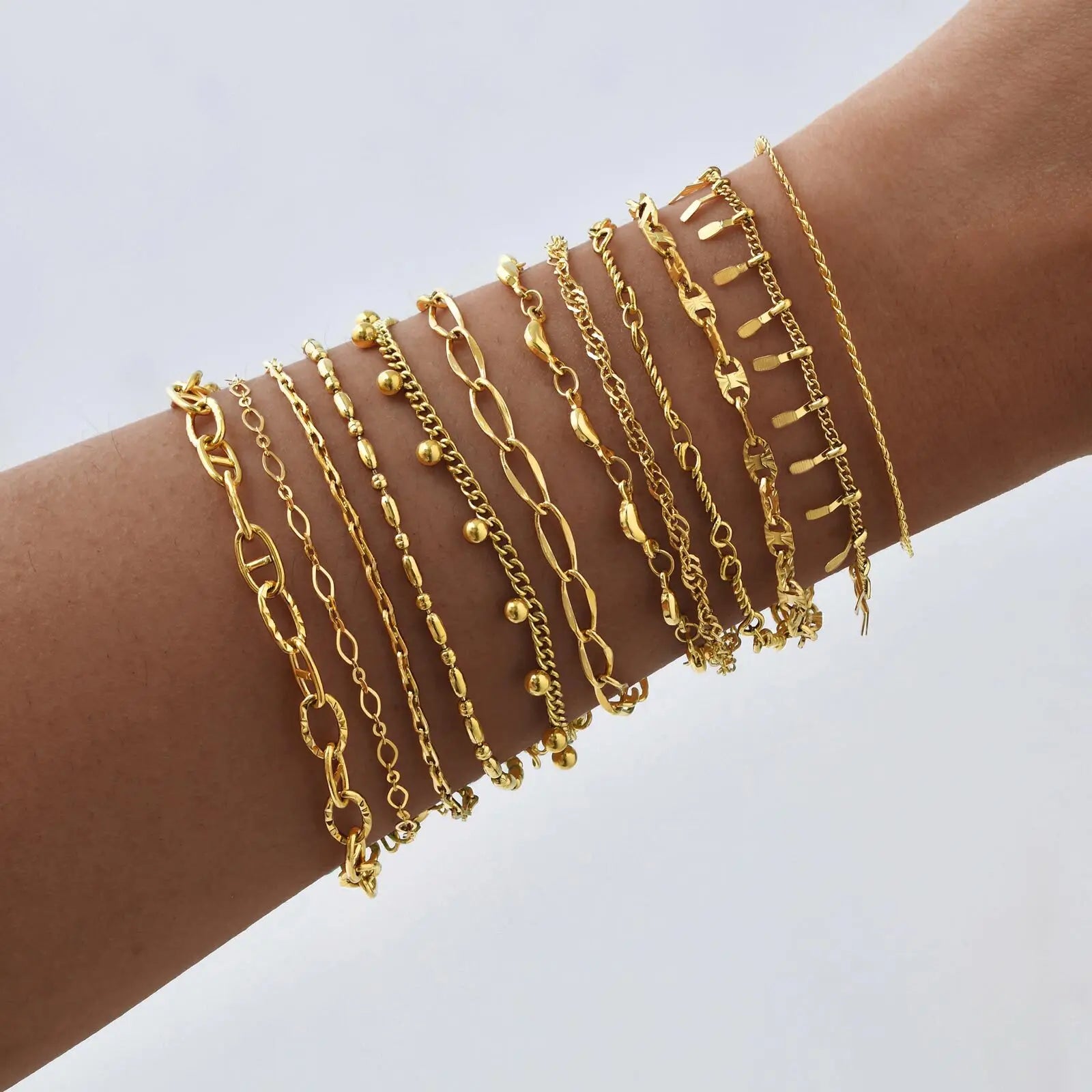 Gold Plated Link Bracelet for Women, Stainless Steel Stackable Chain Wristband, Adjustable Jewelry - Image 1