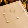 316L Stainless Steel Pearl Butterfly Flower Golden Necklace Earrings For Womens Party Gift Jewelry Set - Image 17