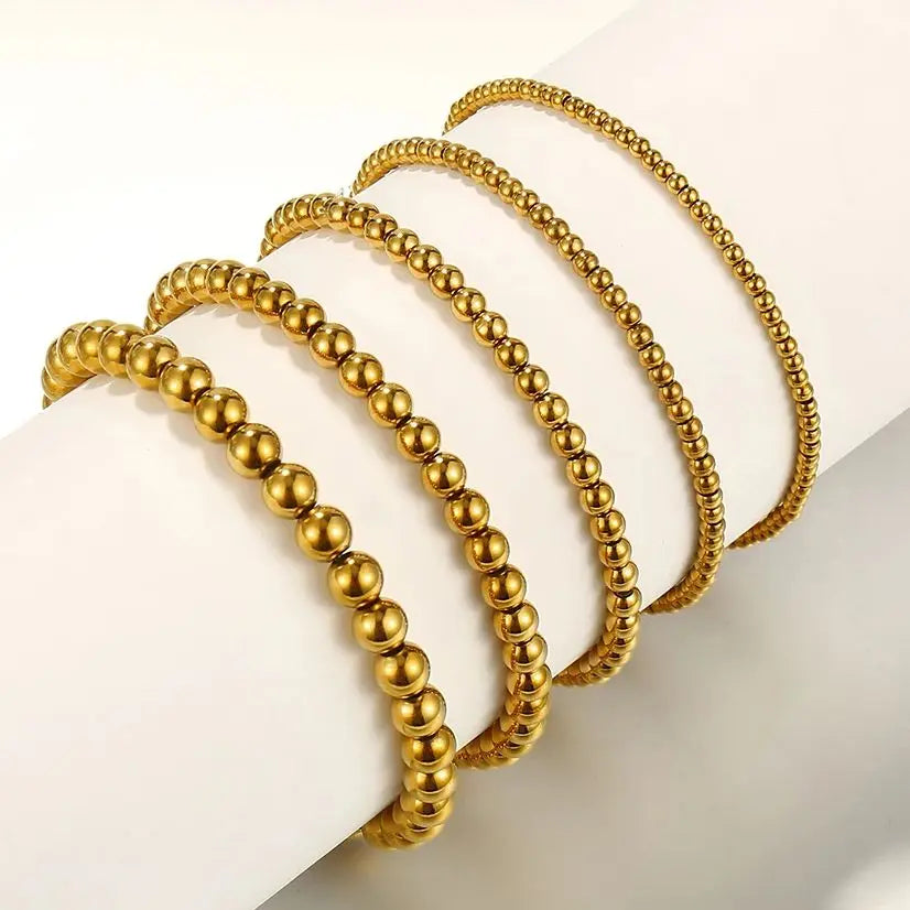 Stainless Steel Ball Bead Stretch Bracelet with 2.5 mm to 6 mm Bead Options - Image 1