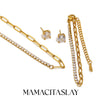 316L Stainless Steel Zircon Asymmetrical Necklace Bracelet Earrings Gold Plated Jewelry Set Gift - Image 1