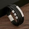 Multi Layers PU Leather Mens Closure Bracelet Waved Leather Gold Color Metal Tube Charm Mens Hiphop Jewelry - Image 5