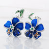 Buyee Silver Female Big Clip Earring Blue Enamel Flower Dangle Earring for Women Jewelry Earrings - Image 1