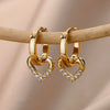 Hollow Zircon Heart Earrings For Women Stainless Steel Gold Color Heart Earring Wedding Couple Jewelry Gift - Image 1