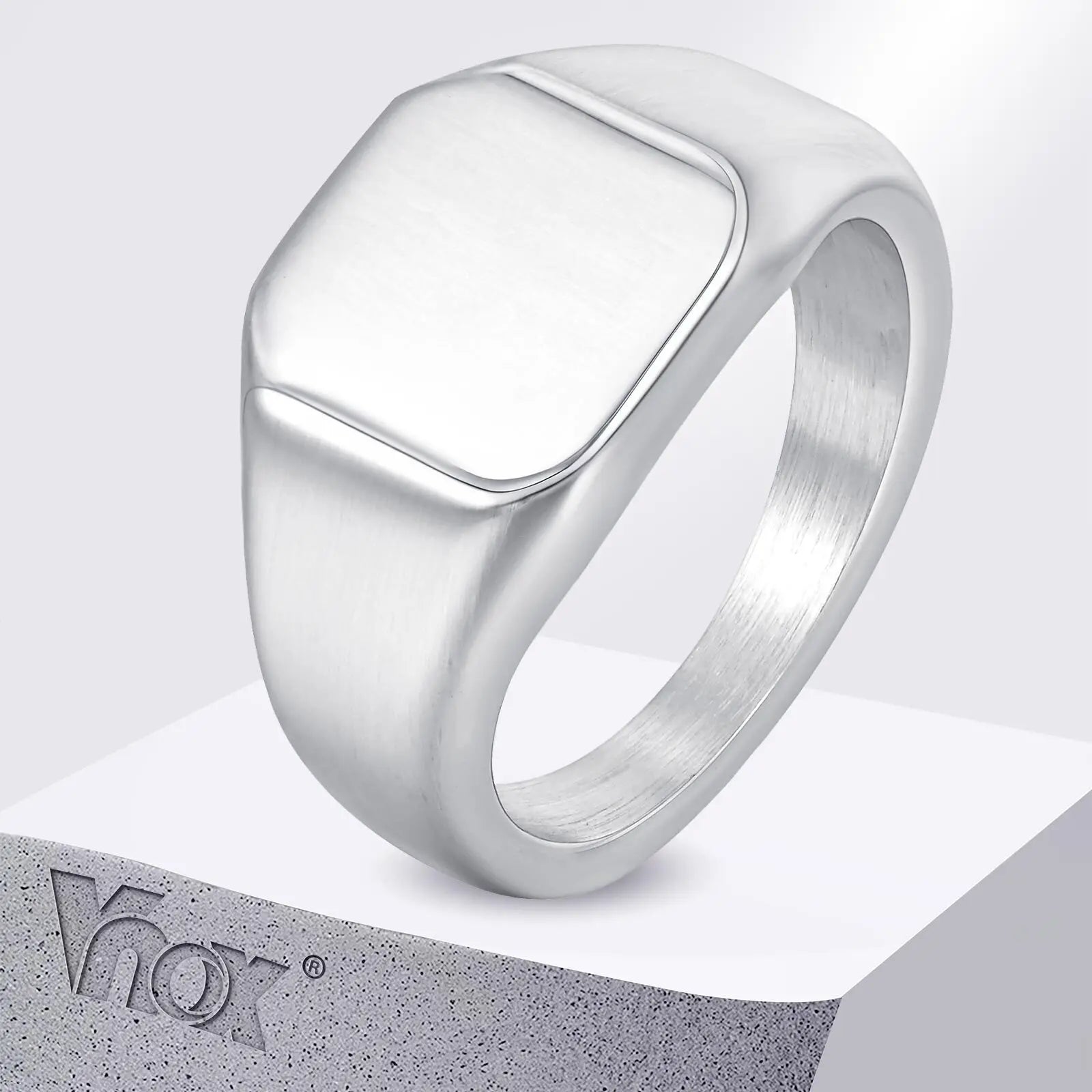 Brushed Square Signet Ring, Stainless Steel 11.8mm Wide Band for Men, Size 7-12 Chunky Finger Ring Anniversary Gift for Him - Image 1