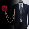 Korean Bridegroom Wedding Brooches Cloth Art Hand-made Rose Flower Brooch Lapel Pin Badge Tassel Chain Men's Suit Accessories - Image 1