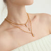 Heart Water Drop and Oval Stone Pendant Necklace in Gold Tone - Image 3