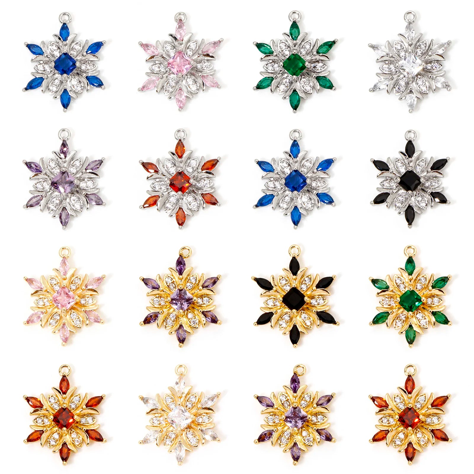 1 Piece Brass Christmas Charms Snowflake Clear Cubic Zirconia Multicolor Rhinestone Pendants For Necklace Making 20.5mm x 16mm - Image 1