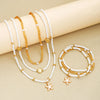 6Pcs/Set Rice Beaded Shell Starfish Pendant Necklace Bracelets Bohemian Elegant Gold White Color Jewelry Set Holiday Accessories - Image 4