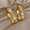 Half-zirconia Flower Bracelet Heart-shaped Five-pointed Star Diamond-encrusted Stainless Steel Women's Cuff Bangle - Image 1