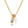 Pearl Look Bead Necklace with Clear Stone Pendant in Gold Tone - Image 1