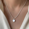 Silver Sparkling Round Pearl Necklace Simple Style Charm Pendant Choker Birthday Gift for Women Jewelry - Image 3