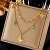316L Stainless Steel Butterfly Moon Lock Blue Eyes Pendant Necklace For Women Multilayer Choker Chain Jewelry Gifts - Image 13