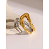 Stainless Steel Metal Gold Thaya Colorblock Cross Asymmetric Open Ring Jewelry Pour - Image 5