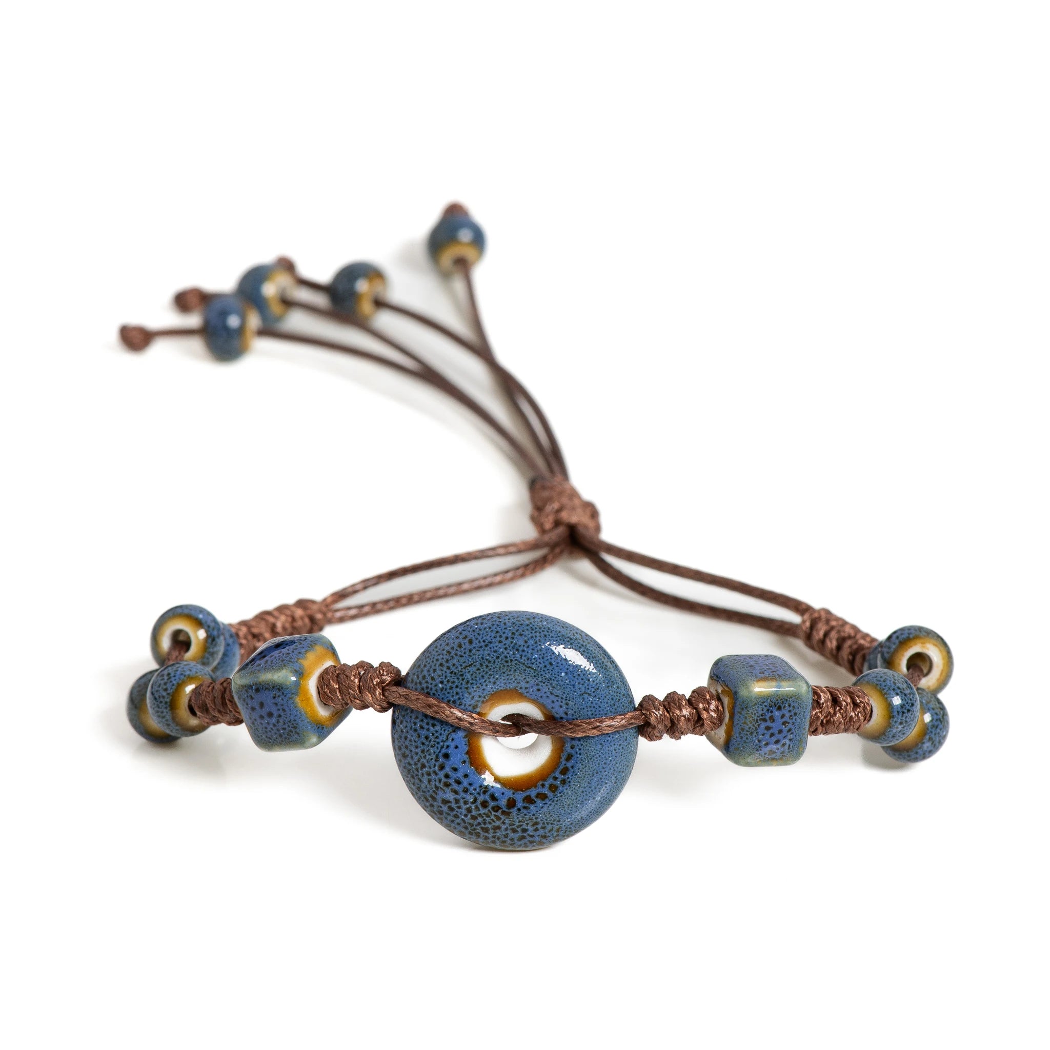 Handmade Glazed Ceramic Peace Buckle Bracelet Adjustable Vintage Boho Jewelry – -013 - Image 1