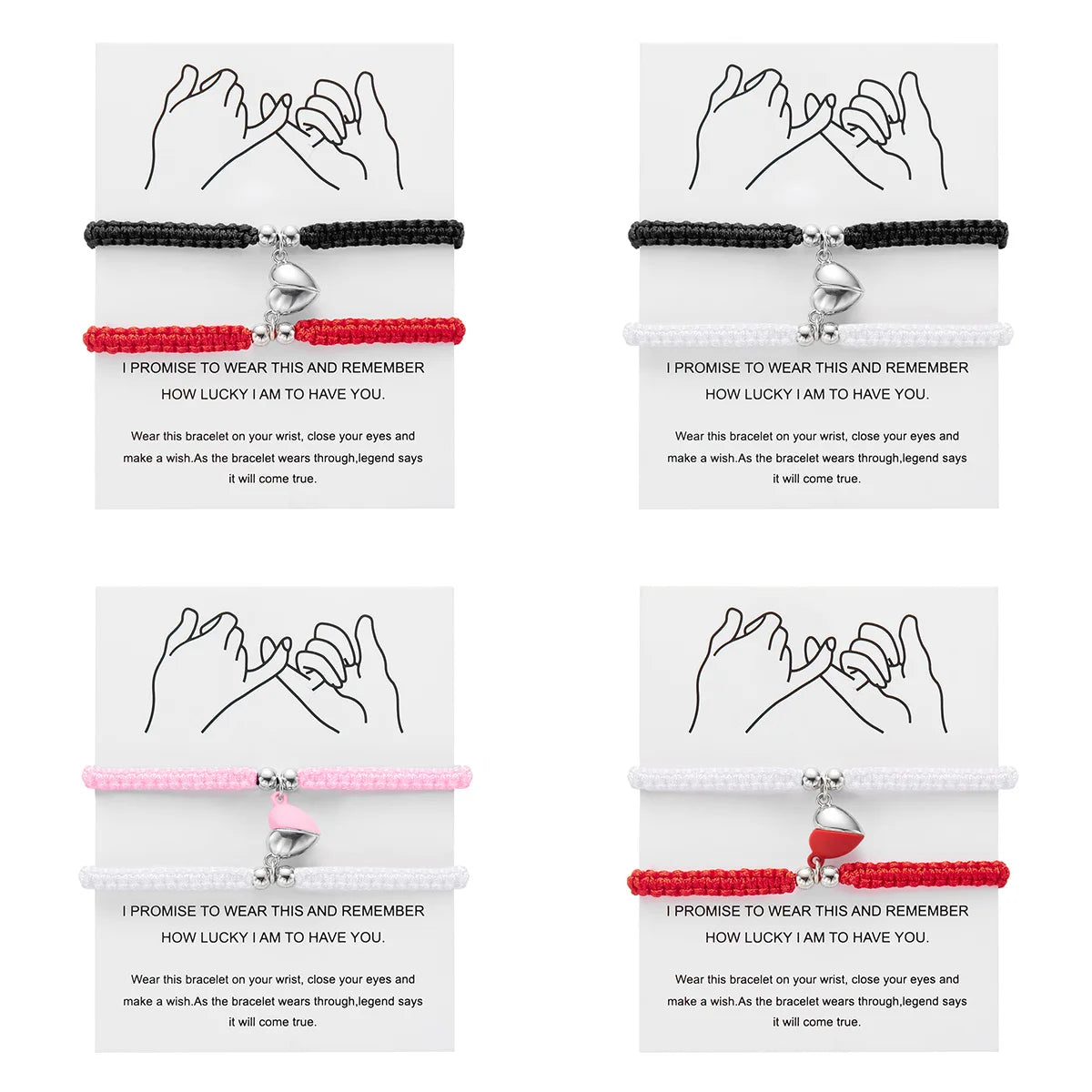Magnetic Heart Couple Bracelets Set of 2 Braided Rope - Image 1