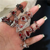 Goth Punk Retro Red Crystal Love Heart Cross Geometry Irregular Open Ring Set Y2K Halloween Accessories For Women Kpop Jewelry - Image 1