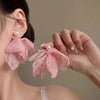 Bohemia Elegant Pink Chiffon Flower Earring for Women Lightweight Pearl Petal Dangle Earrings Romantic Wedding Party Jewelry - Image 1